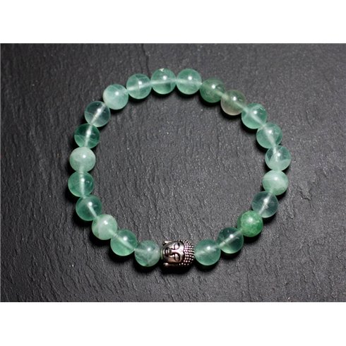 Bracelet Bouddha et Pierre semi précieuse - Fluorite Verte 8mm 