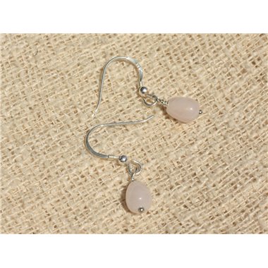 Boucles d'Oreilles Argent 925 et Pierre - Quartz Rose Gouttes rondes 8x6mm 