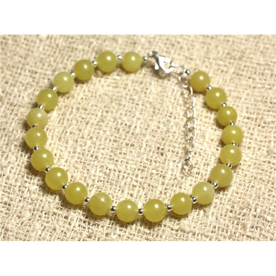 Bracelet Argent 925 et Pierre - Jade Citron 6mm