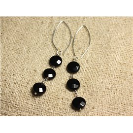 Pendientes Plata 925 Ganchos 40mm - Paletas facetadas Ónix Negro 10mm 