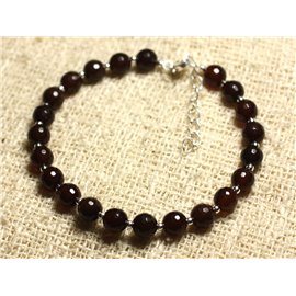 Bracelet 925 Silver and Stone - Faceted Brown Agate 6mm