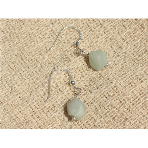 Boucles d'Oreilles Argent 925 - Amazonite Facettée 9mm 