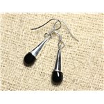 BO216 - Boucles d'Oreilles Argent massif 925 et Pierre Onyx Gouttes 24mm 