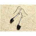 BO216 - Boucles d'Oreilles Argent massif 925 et Pierre Onyx Gouttes 24mm 