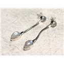 BO240 - Boucles d'Oreilles Argent 925 et Pierre de Lune Pendantes Chaîne 45mm 