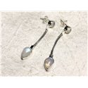 BO240 - Boucles d'Oreilles Argent 925 et Pierre de Lune Pendantes Chaîne 45mm 