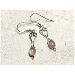 BO208 - Boucles d'Oreilles Argent 925 Coeurs 31mm Quartz Rose 