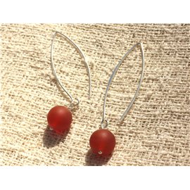 Aretes de plata de ley 925 de 40 mm - Ágata roja mate de 10 mm