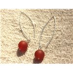 Boucles d'Oreilles Argent 925 40mm - Agate Rouge Mat 10mm