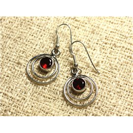 BO202 - Silver 925 Circles Earrings 16mm - Garnet 6mm 