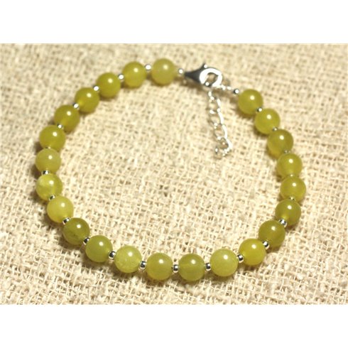 Bracelet Argent 925 et Pierre - Jade Olive 6mm