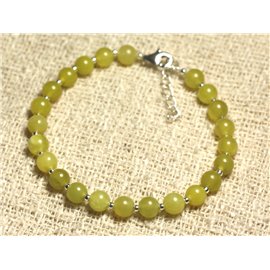 Armband 925 Silber und Stein - Olive Jade 6mm