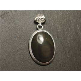 n60 - 925 Silver Pendant and Stone - Rainbow Obsidian Heavenly Eye Oval 28x21mm 