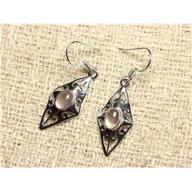 BO220 - 925 Silver and Stone Earrings - Diamond Filigree 28mm Rose Quartz 