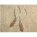 Boucles d'Oreilles Argent 925 Crochets 40mm - Quartz Rose Facetté 6mm 