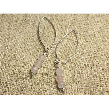 Boucles d'Oreilles Argent 925 Crochets 40mm - Quartz Rose Facetté 6mm 