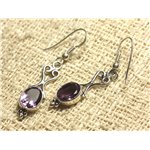 BO208 - Boucles d'Oreilles Argent 925 26mm - Améthyste Facettée 8x6mm 