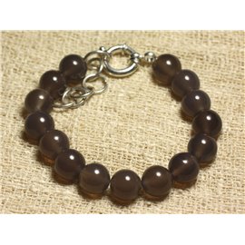 Bracelet 925 Silver and Stone Beads Gray Agate 10mm