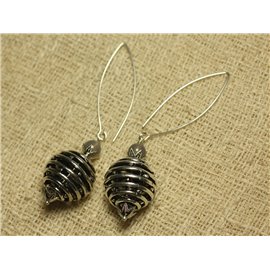 Rhodium Pearl and Gray Agate 925 Silver Earrings 