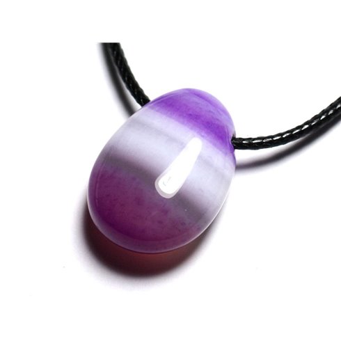 Collier Pendentif Pierre semi précieuse - Agate violette Goutte 25mm 