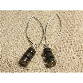 Earrings Silver 925 Hooks 40mm - Golden pyrite Rondelles 8x4mm 