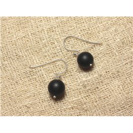 Pendientes Plata 925 y Piedra - Ónix Negro Mate 10mm