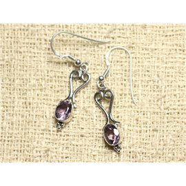 BO208 - 925 Silver Hearts 27mm Faceted Amethyst Earrings 