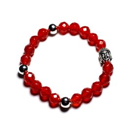 Buddha and semi precious stone bracelet - Faceted carnelian 