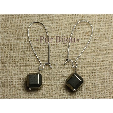 Boucles d'Oreilles Pierre semi précieuse - Pyrite dorée Cubes 10mm 