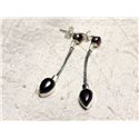 BO240 - Boucles d'Oreilles Argent 925 et Pierre Onyx Grenat Pendantes Chaîne 45mm 