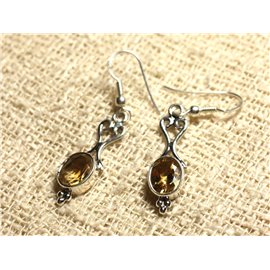 BO208 - 925 Silver Earrings 26mm - Faceted Citrine 8x6mm 