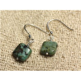 925 Silver Earrings - African Turquoise Square 10mm 