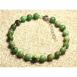 Bracelet 925 Silver and Stone - Chrysoprase 6mm