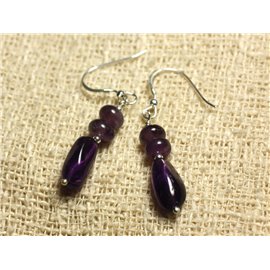 925 Silver Earrings - Amethyst Olives 13x7mm 