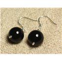 Boucles d'Oreilles Argent 925 - Onyx Noir Boules 14mm 