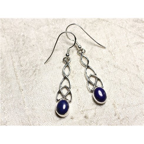 BO241 - Boucles d'Oreilles Argent 925 et Pierre Lapis Lazuli Noeud Celtique 36mm 