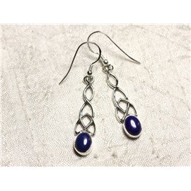 BO241 - 925 Silver and Stone Lapis Lazuli Celtic Knot Earrings 36mm 