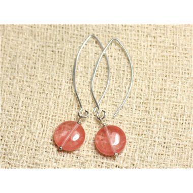 Boucles d'Oreilles Argent 925 et Pierre - Quartz Cerise Palets 12mm 