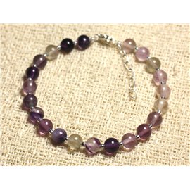 Bracelet 925 Silver and Stone - Pink and Purple Fluorite 6mm