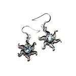 BO236 - Boucles d'Oreilles Argent 925 et Pierre - Soleil 22mm Topaze Bleue 