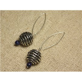 Aretes de plata de ley 925 con lapislázuli y perlas de rodio de 18 mm 