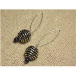 Boucles d'Oreilles Argent 925 Perle Rhodium 18mm et Lapis 