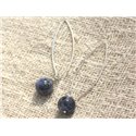 Boucles d'Oreilles Argent 925 40mm - Sodalite 10mm 