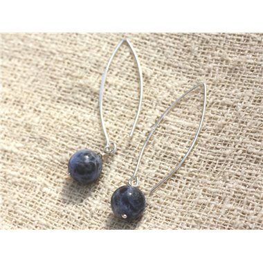 Boucles d'Oreilles Argent 925 40mm - Sodalite 10mm 