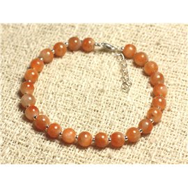 Bracelet 925 Silver and Stone - Orange Calcite 6mm