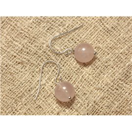 Boucles d'Oreilles Argent 925 et Pierre - Quartz Rose 10mm