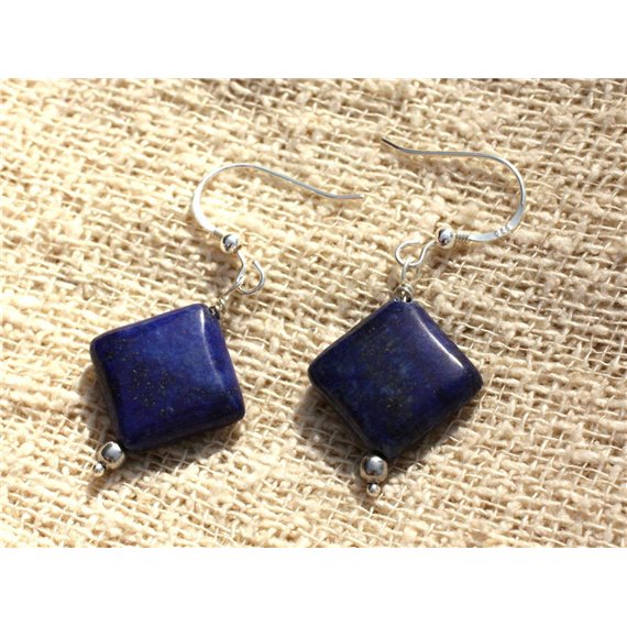 Boucles d'Oreilles Argent 925 et Lapis Lazuli Losanges 18x14mm 