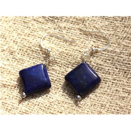 Earrings Silver 925 and Lapis Lazuli Diamonds 18x14mm 