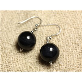 925 Silver Earrings - Falcon Eye 14mm 