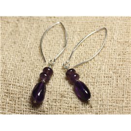 Earrings Silver 925 Hooks 40mm - Amethyst Olives 13x7mm 